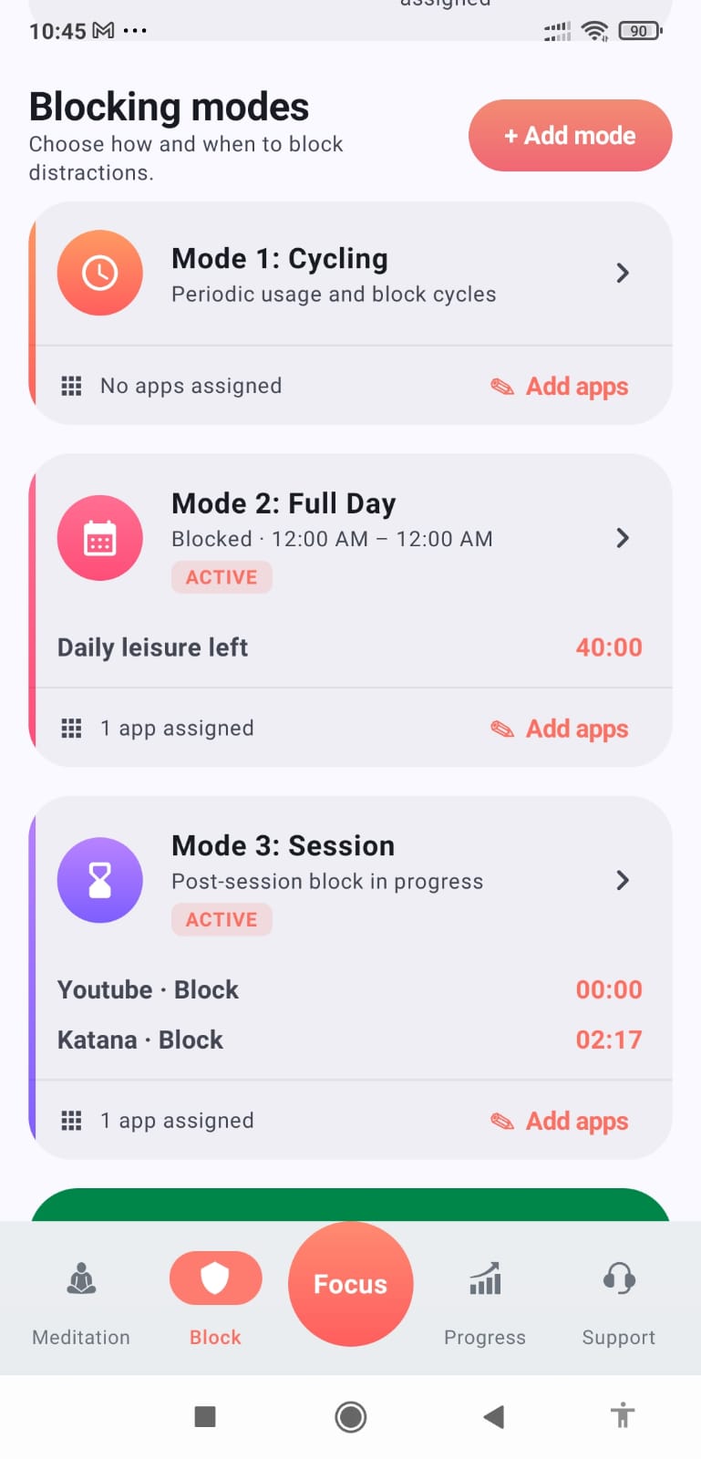 Focus blocking modes screen