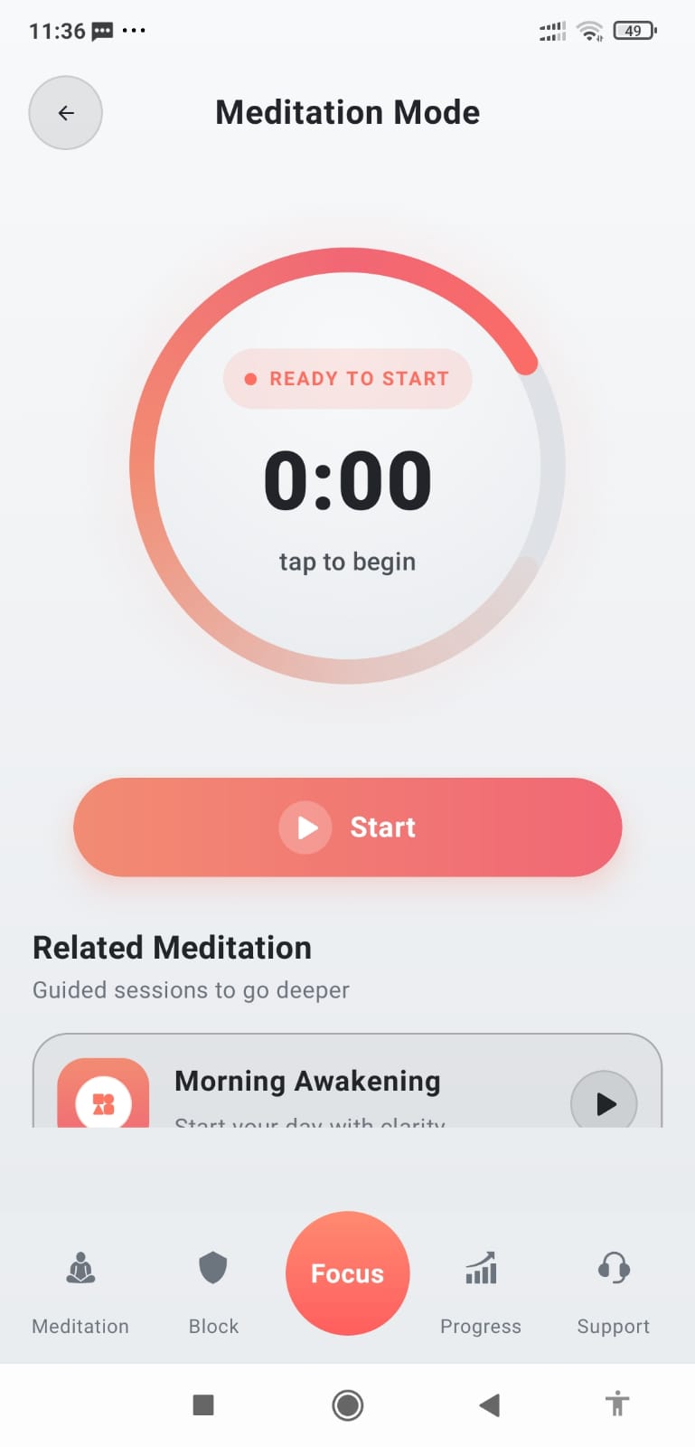 Meditation Mode screen